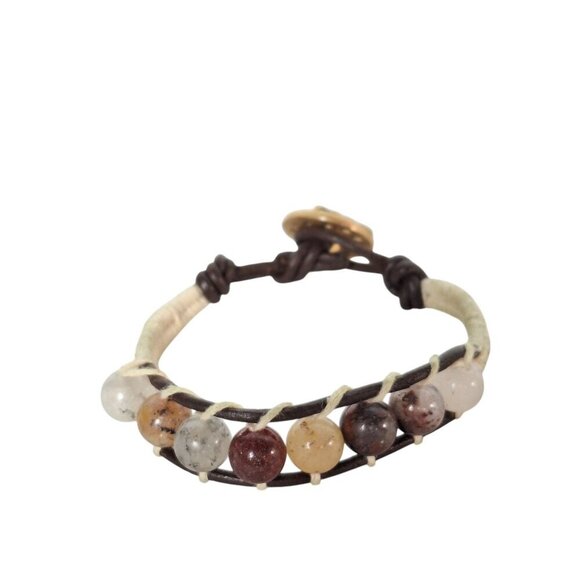 Vintage Boho Chic Glass Bead Leather Bracelet - Picture 4 of 8